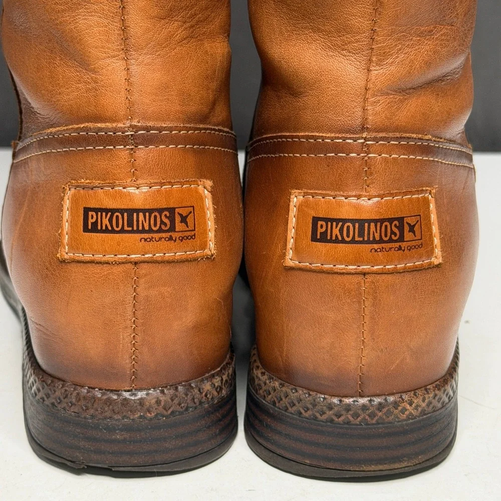 Pikolinos Tall Riding Boots Women 40 Cognac Brown Leather Back Zip Equestrian